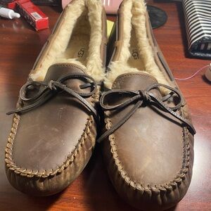 SOLD UGG Men's Tan Leather Loafers with Shearling Lining